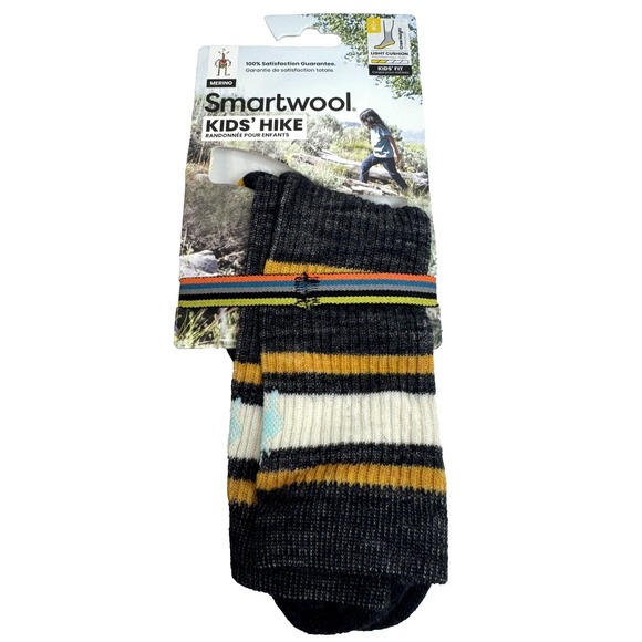 NWT Smartwool Kids' Hike Socks Charcoal Striped Merino Wool L Crew Light Cushion - Picture 1 of 5